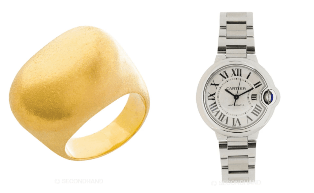 Anel H.Stern em ouro amarelo da coleção Pedras Roladas e relógio Cartier Ballon Bleu na Orit. Joias e relógios de luxo.